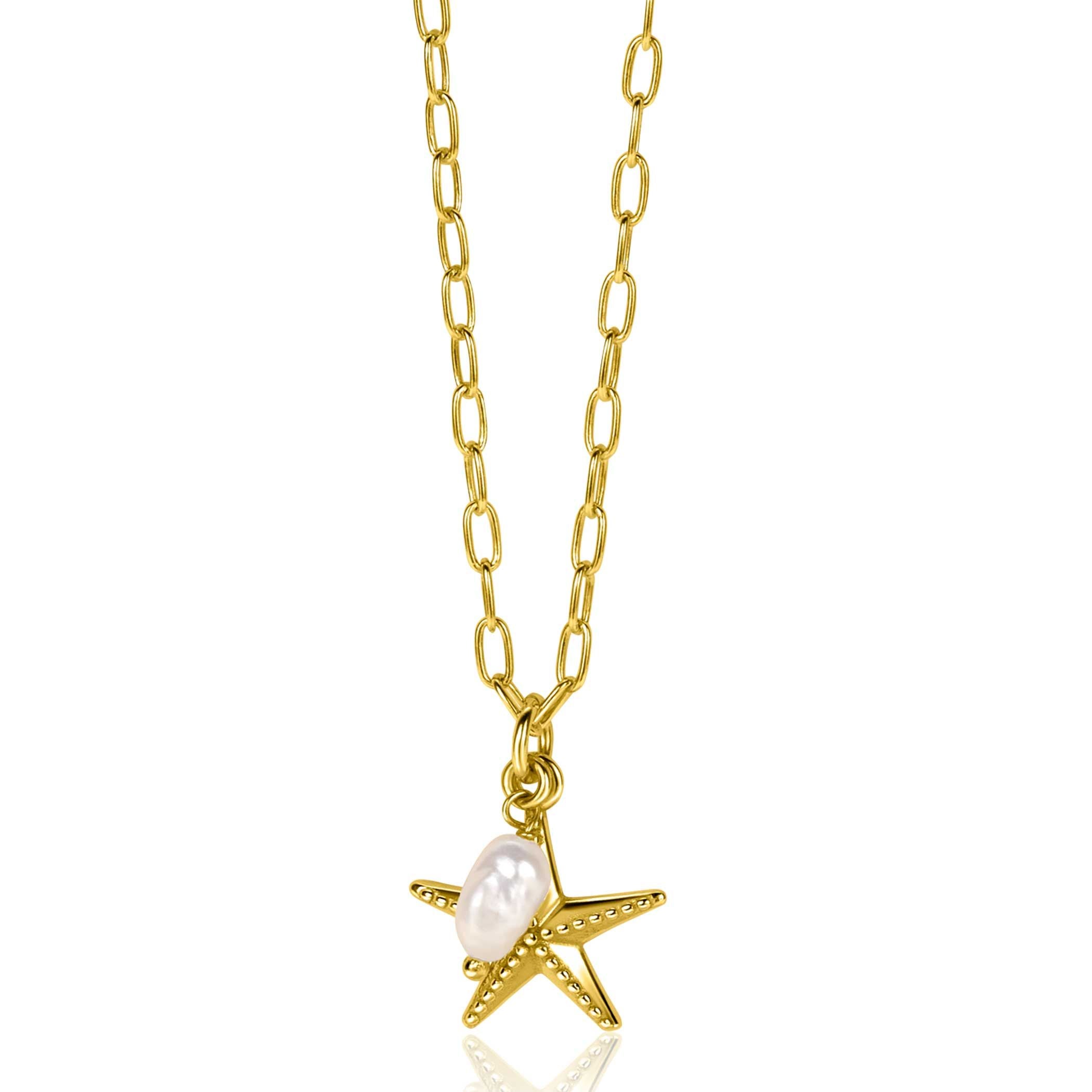 ZINZI Verguld Zilveren Ketting met Witte Parel - ZIC2641