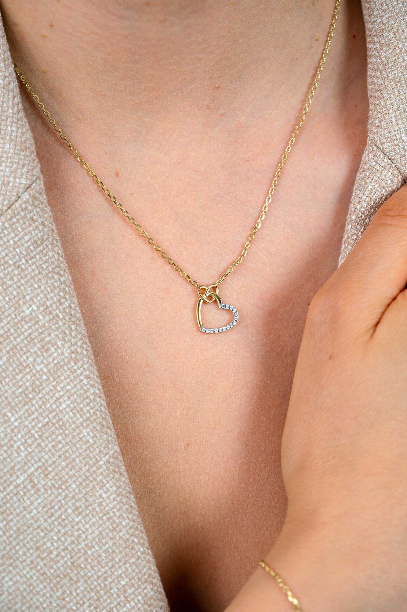 ZINZI Verguld Zilveren Ketting met Hartjes en Witte Zirkonia ZIC2874Y