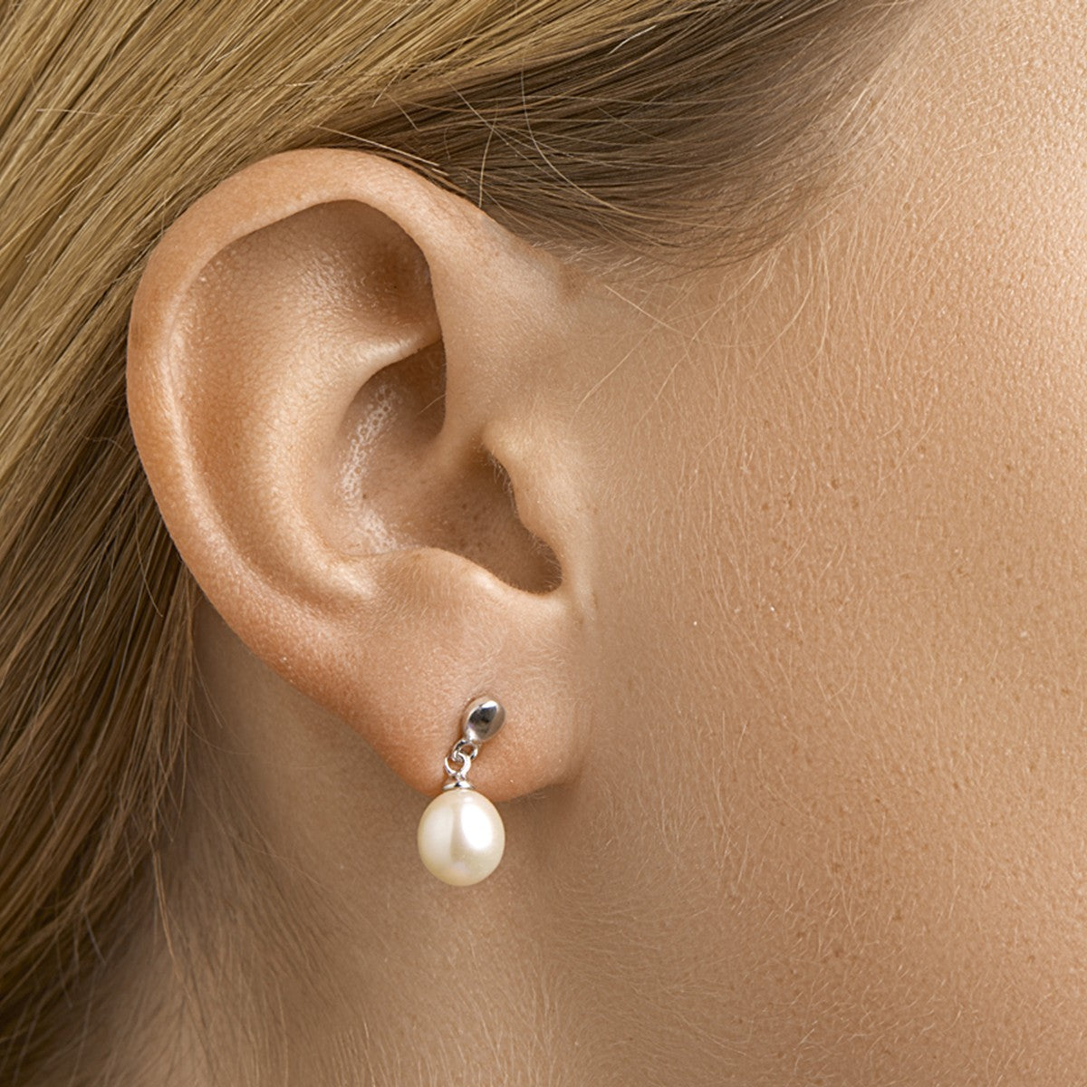 Fantasy Collection Hangende oorbellen parel 16 mm zilver