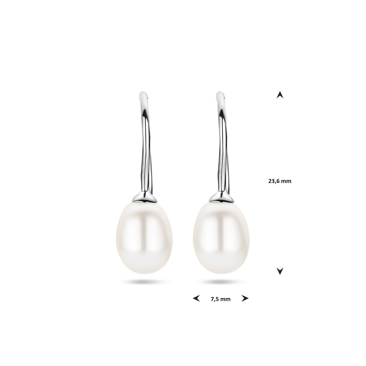 Hangende oorbellen parel franse haak 23,5 mm zilver