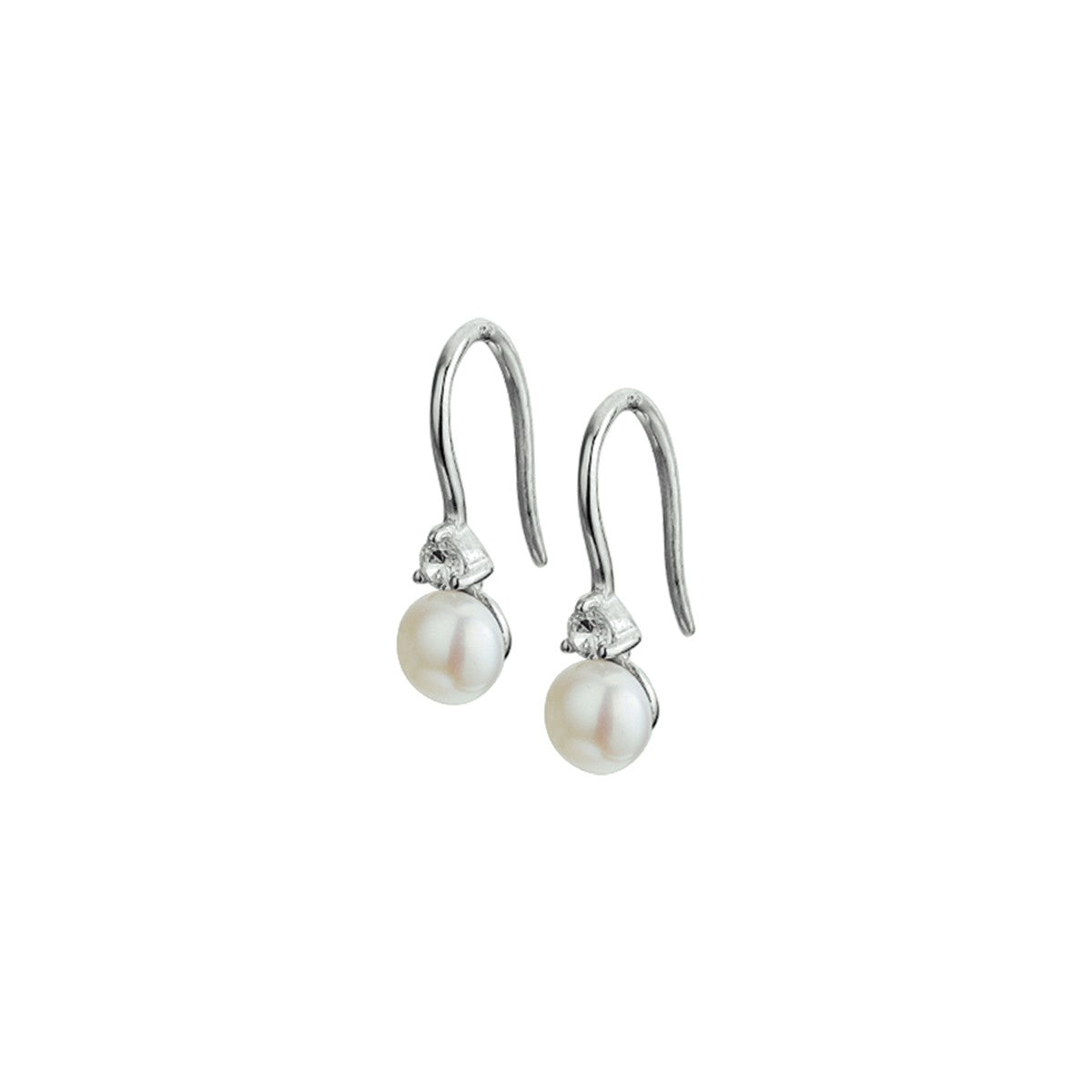Fantasy Collection Hangende oorbellen franse haak parel en zirkonia zilver