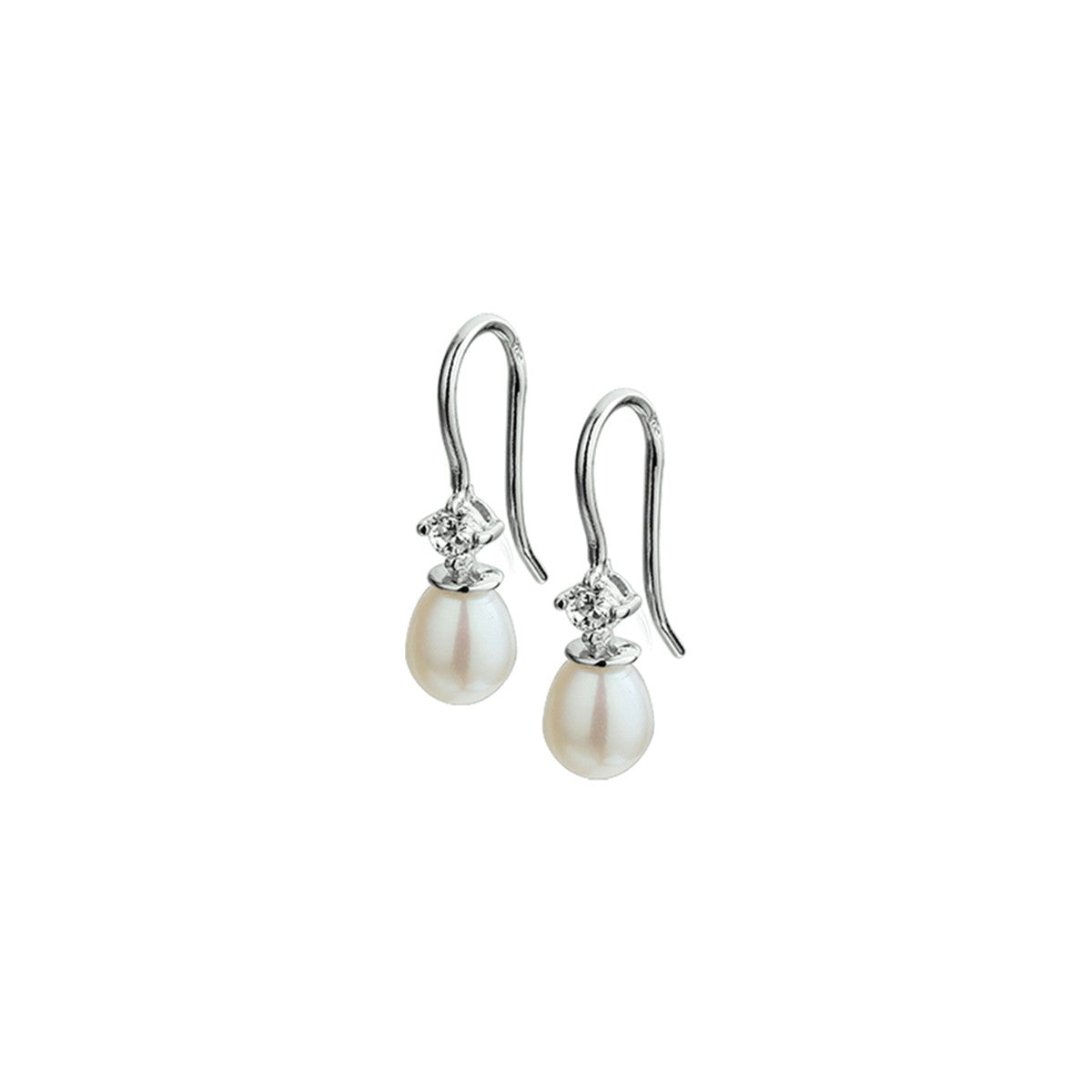 Fantasy Collection Hangende oorbellen parel en zirkonia franse haak zilver