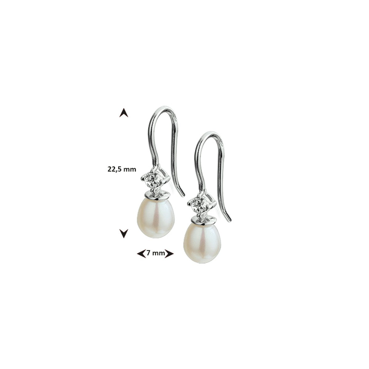 Fantasy Collection Hangende oorbellen parel en zirkonia franse haak zilver