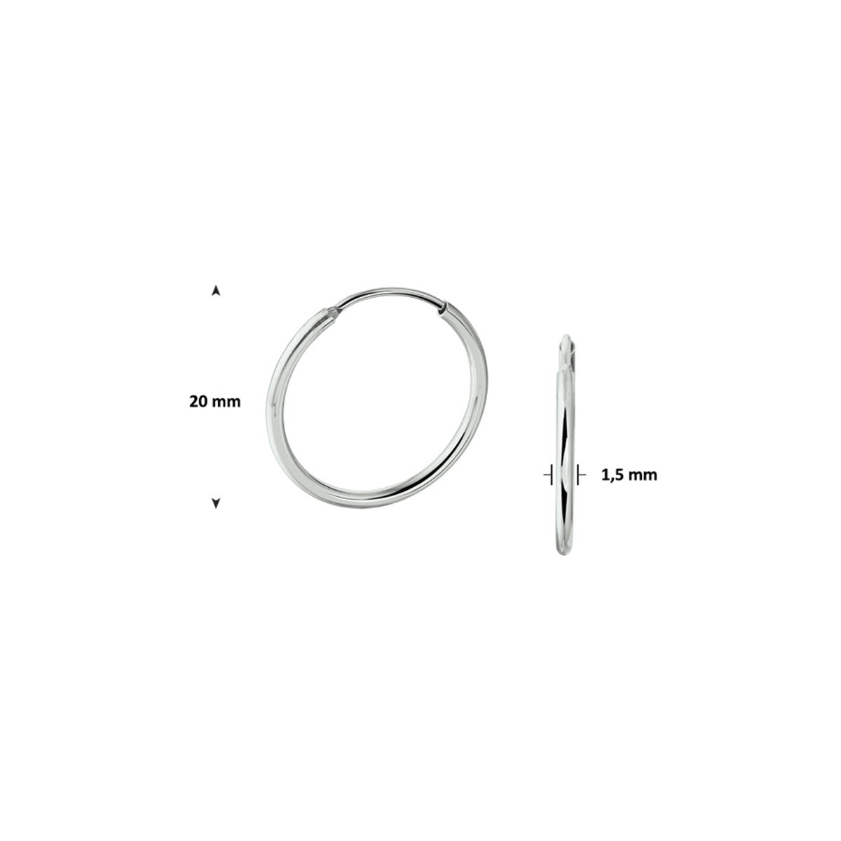 Fantasy Collection Oorbellen 1,5 mm ronde buis zilver