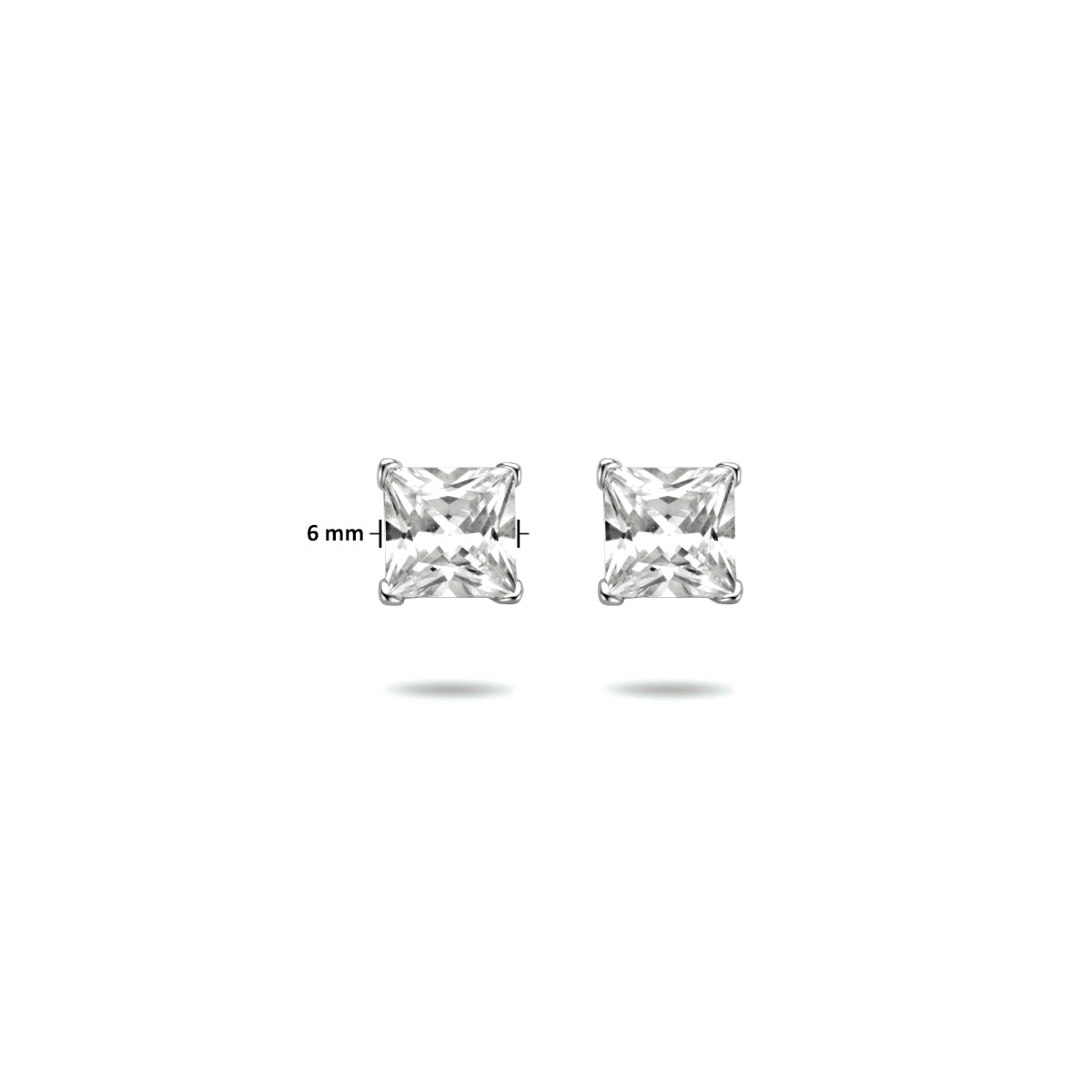 Oorknoppen zirkonia prinses zilver gerhodineerd 6 mm #Diameter steen (mm)_6