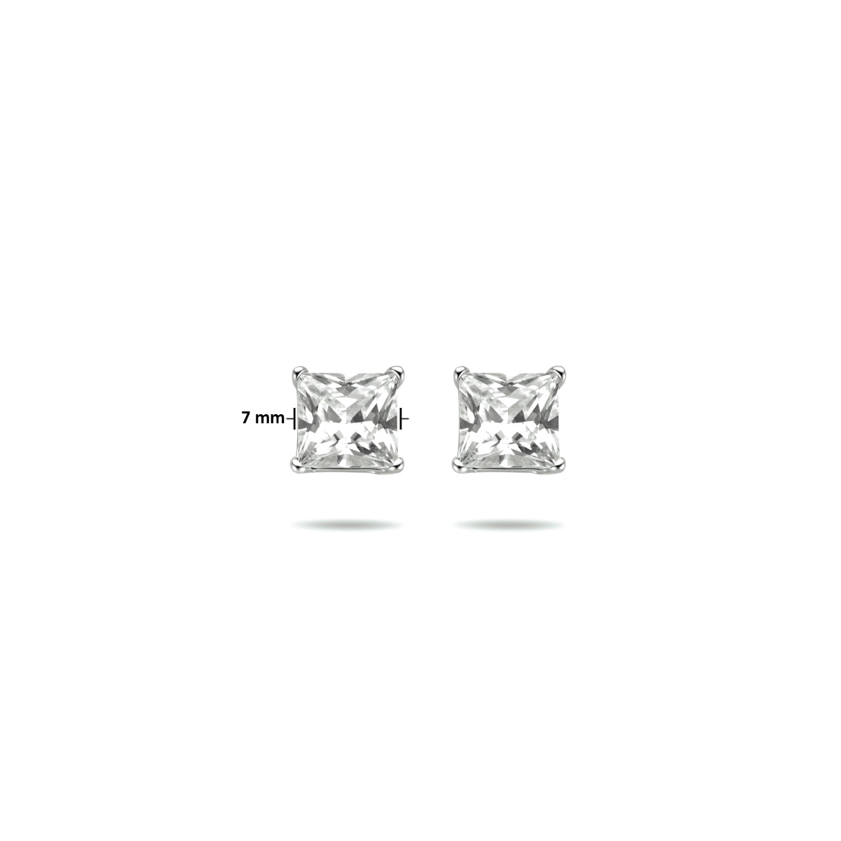 Oorknoppen zirkonia prinses zilver gerhodineerd 7 mm #Diameter steen (mm)_7