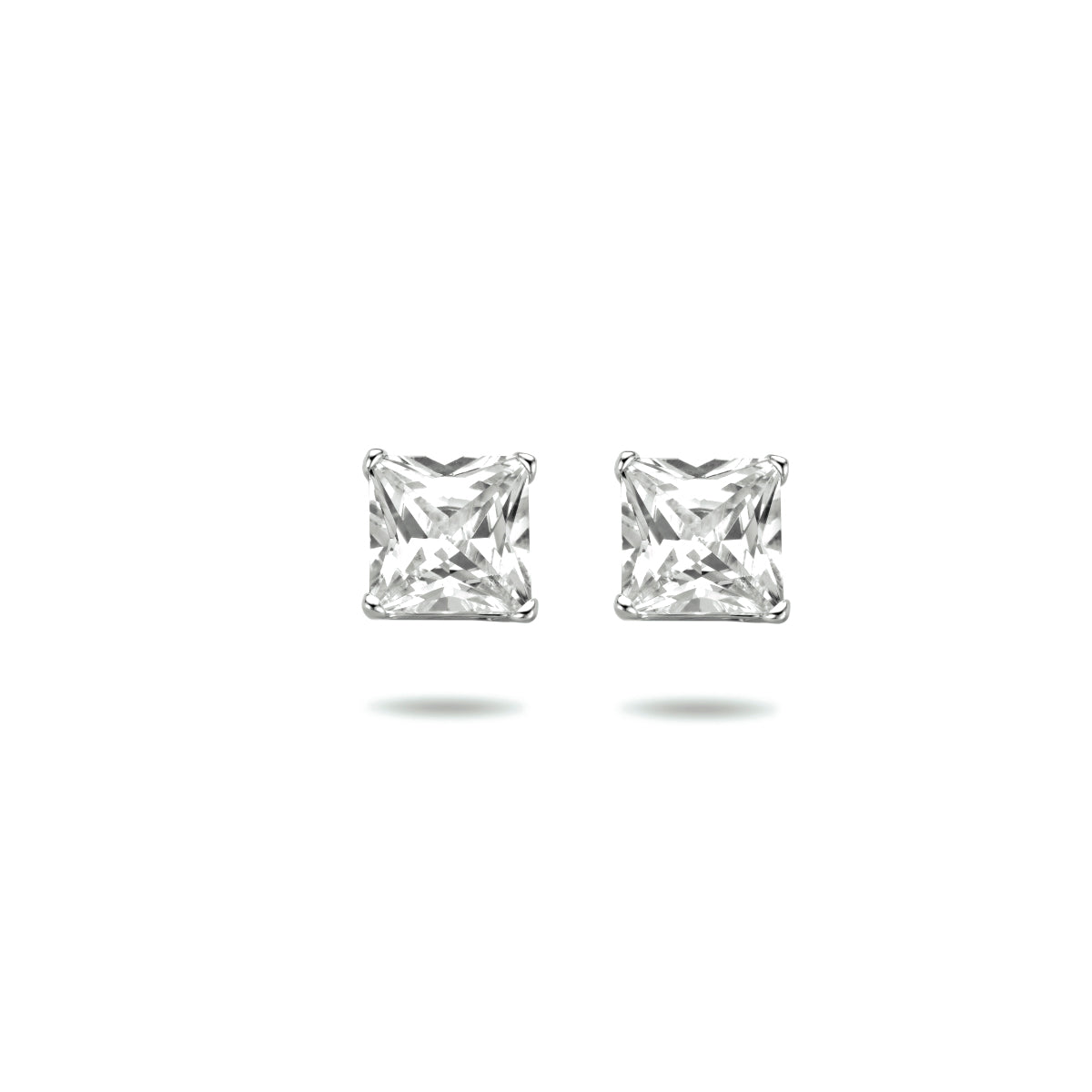 Oorknoppen zirkonia prinses zilver gerhodineerd 8 mm #Diameter steen (mm)_8