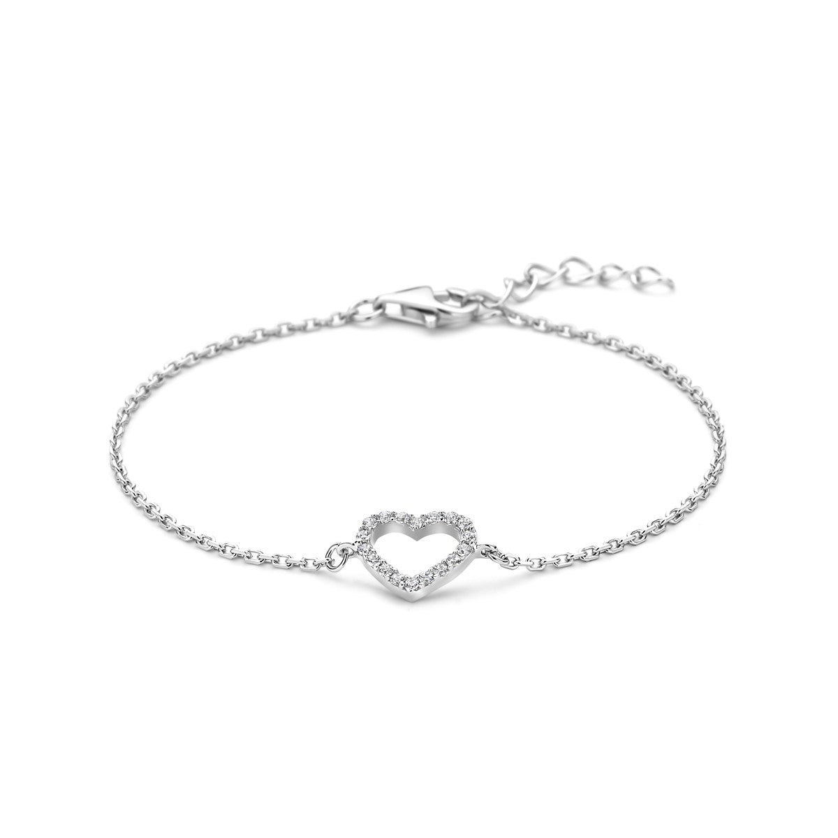 Fantasy Collection Armband hart zirkonia 15,5 + 2,5 cm zilver
