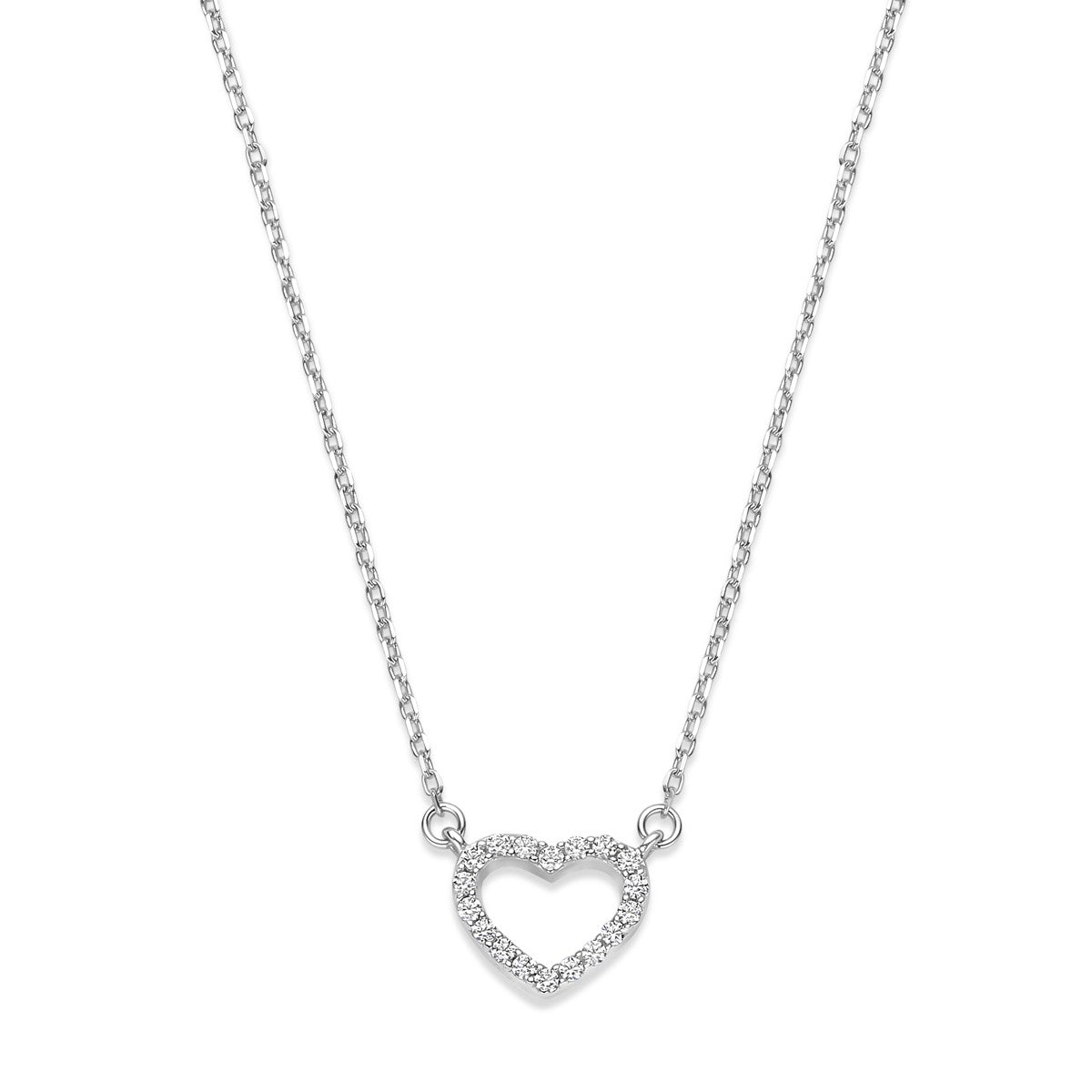 Fantasy Collection Collier hart zirkonia 40 + 4 cm zilver