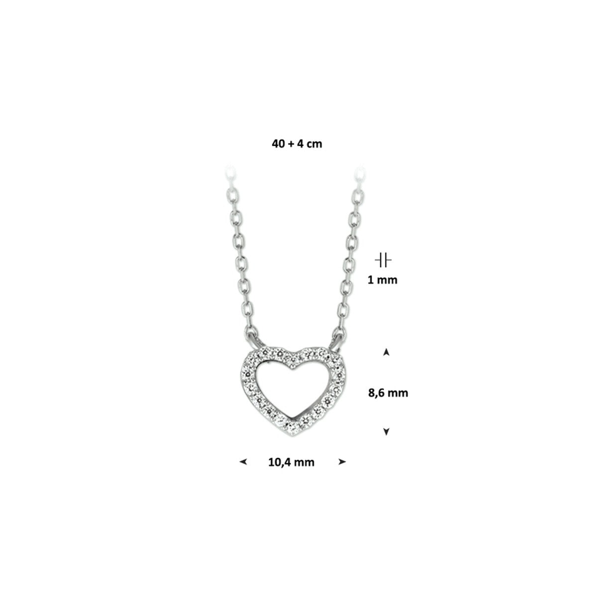 Fantasy Collection Collier hart zirkonia 40 + 4 cm zilver