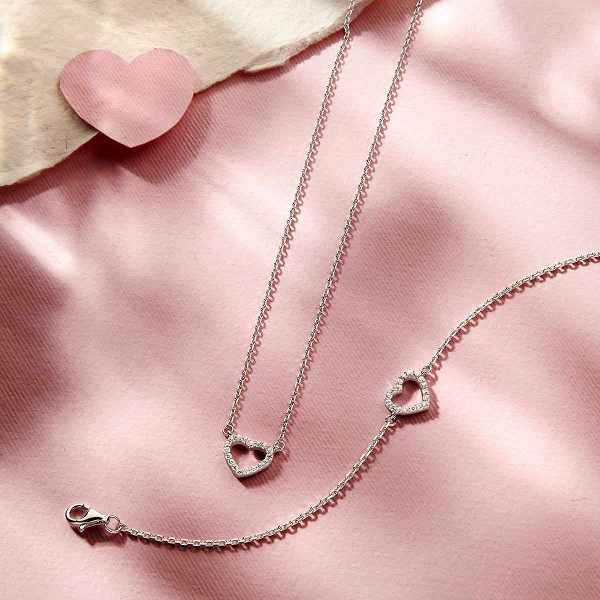 Collier hart zirkonia 40 + 4 cm zilver