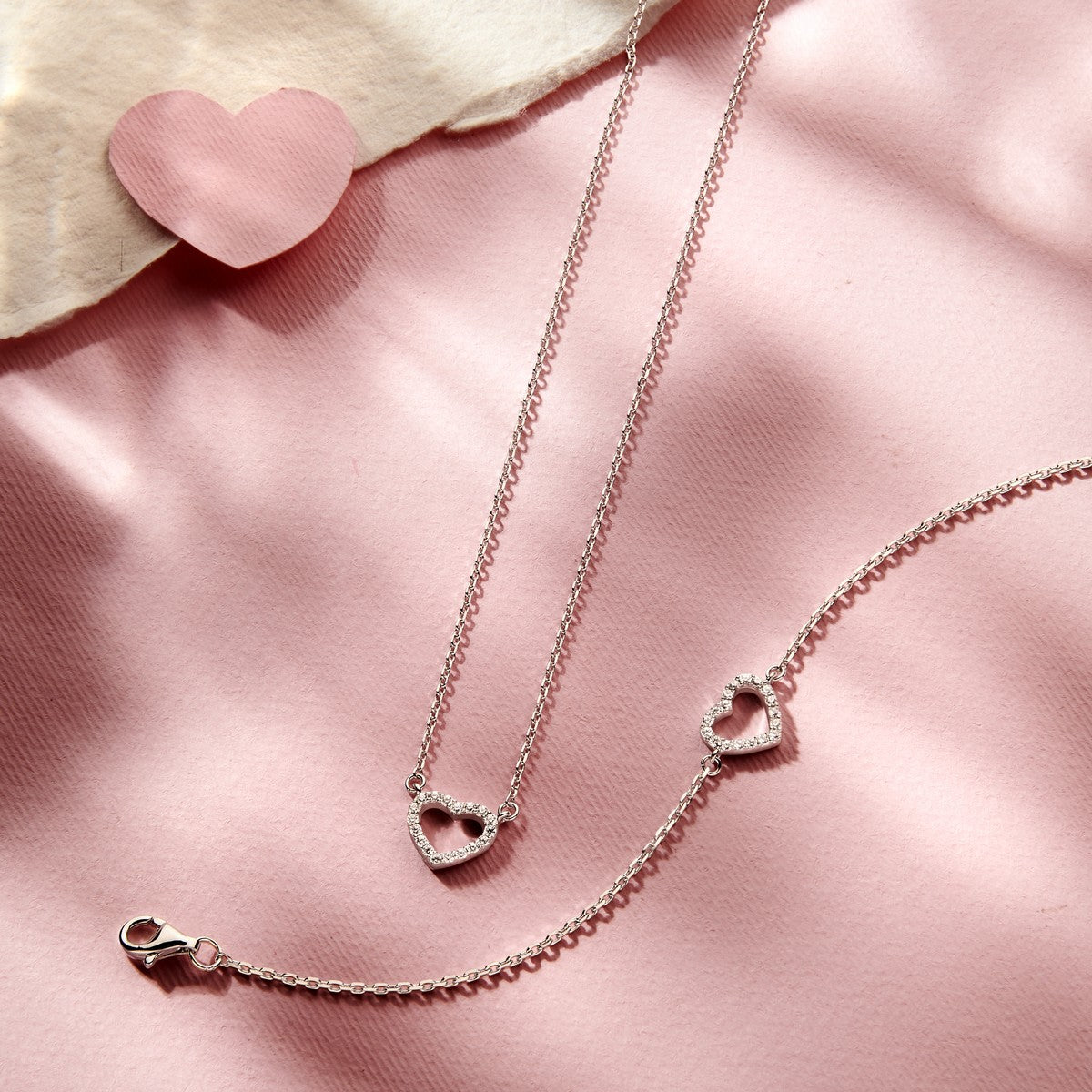 Fantasy Collection Collier hart zirkonia 40 + 4 cm zilver