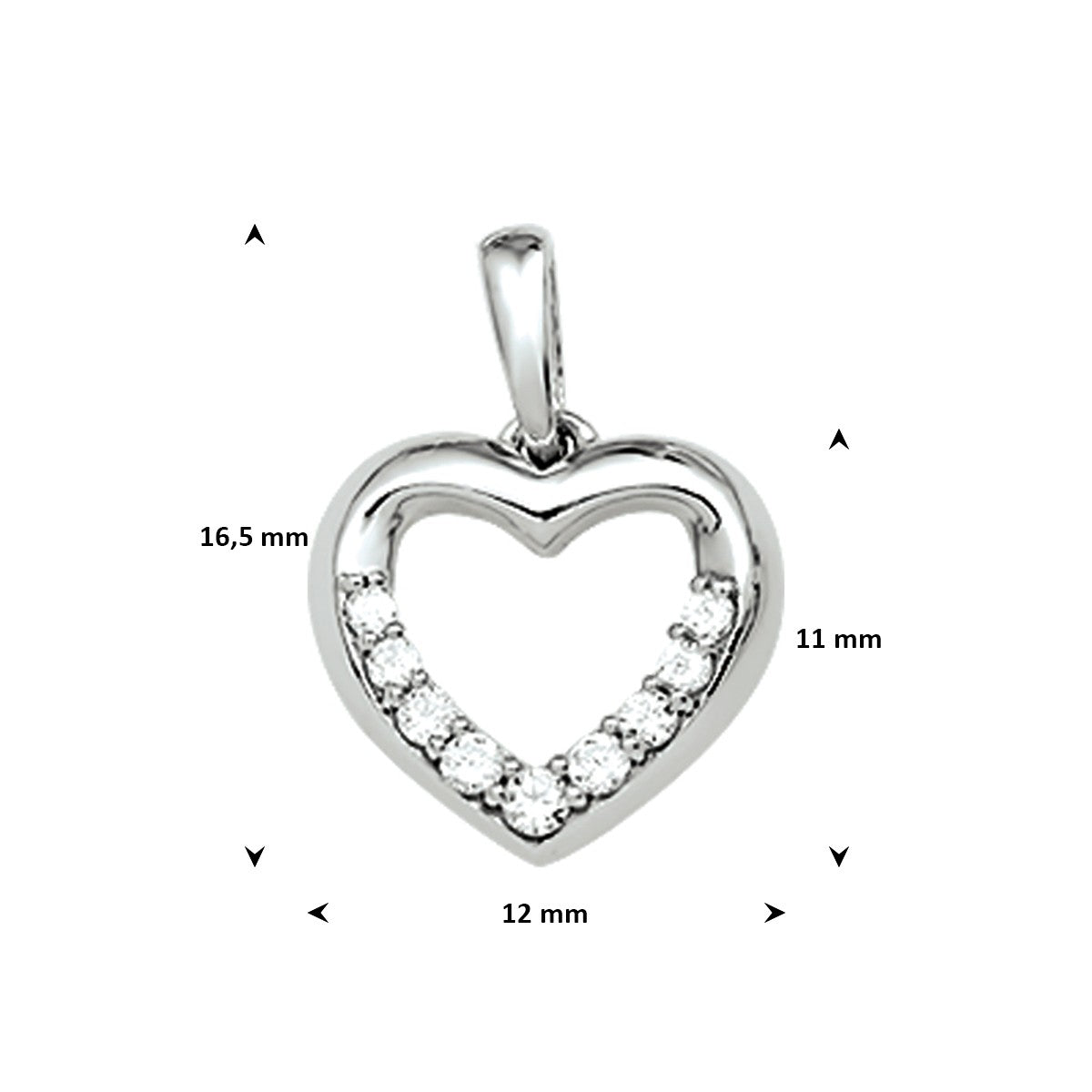 Hanger hart zirkonia gerhodineerd zilver 11,5 x 12 mm – 1316597