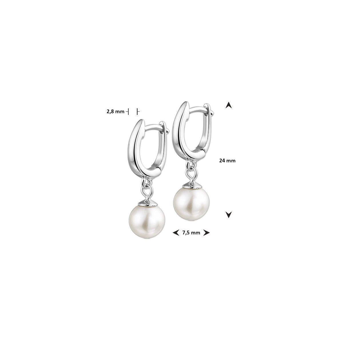 Fantasy Collection Oorbellen parel 24 mm zilver