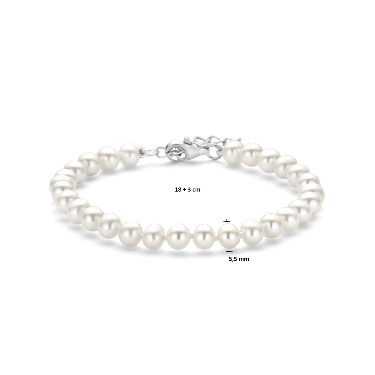 Armband parel 5,5 mm 18 + 3 cm zilver