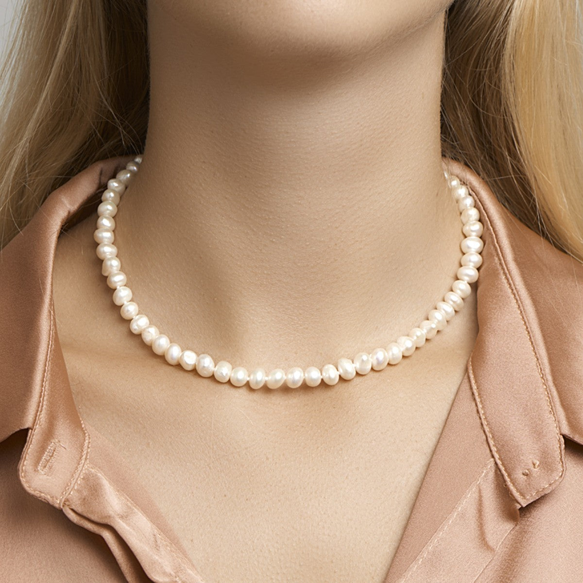 Fantasy Collection Collier parel 7,5 mm 42 + 4 cm zilver