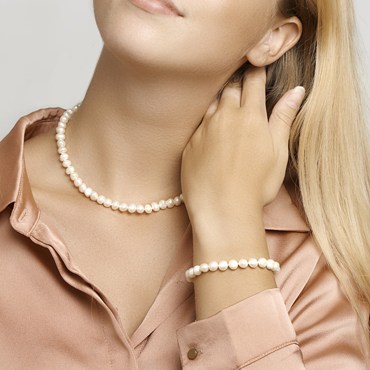 Fantasy Collection Collier parel 7,5 mm 42 + 4 cm zilver