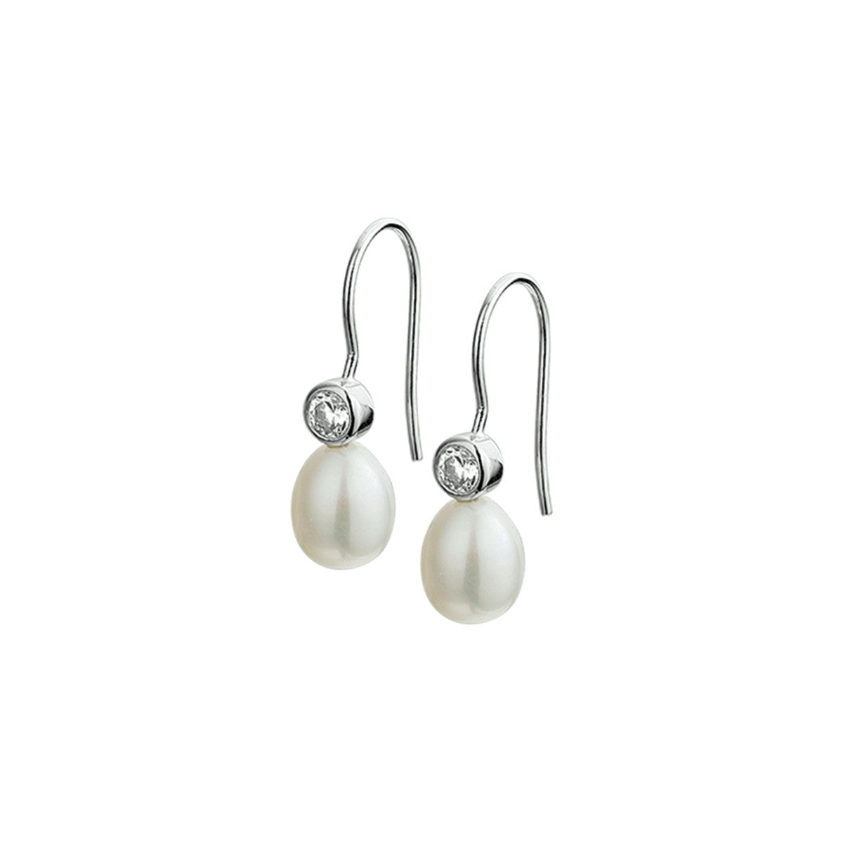 Fantasy Collection Hangende oorbellen parel en zirkonia franse haak zilver