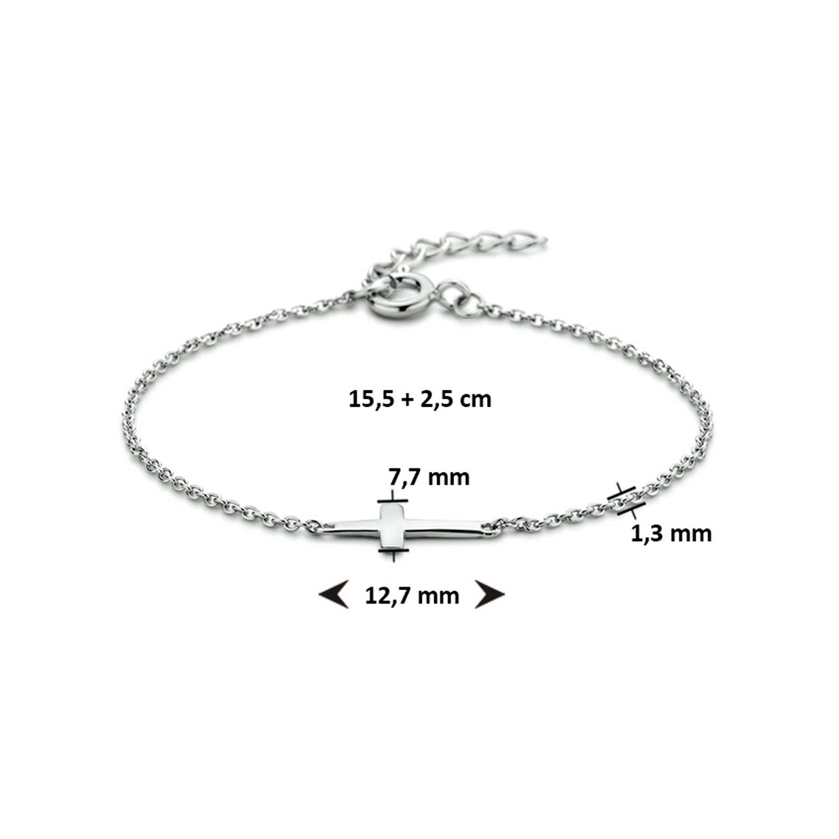 Fantasy Collection Armband kruis 15,5 + 2,5 cm zilver