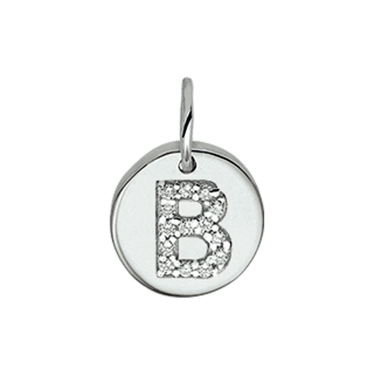 Hanger rondje letter B zirkonia zilver #Letter_B