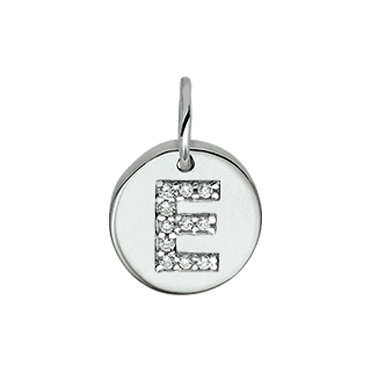 Hanger rondje letter E zirkonia zilver #Letter_E