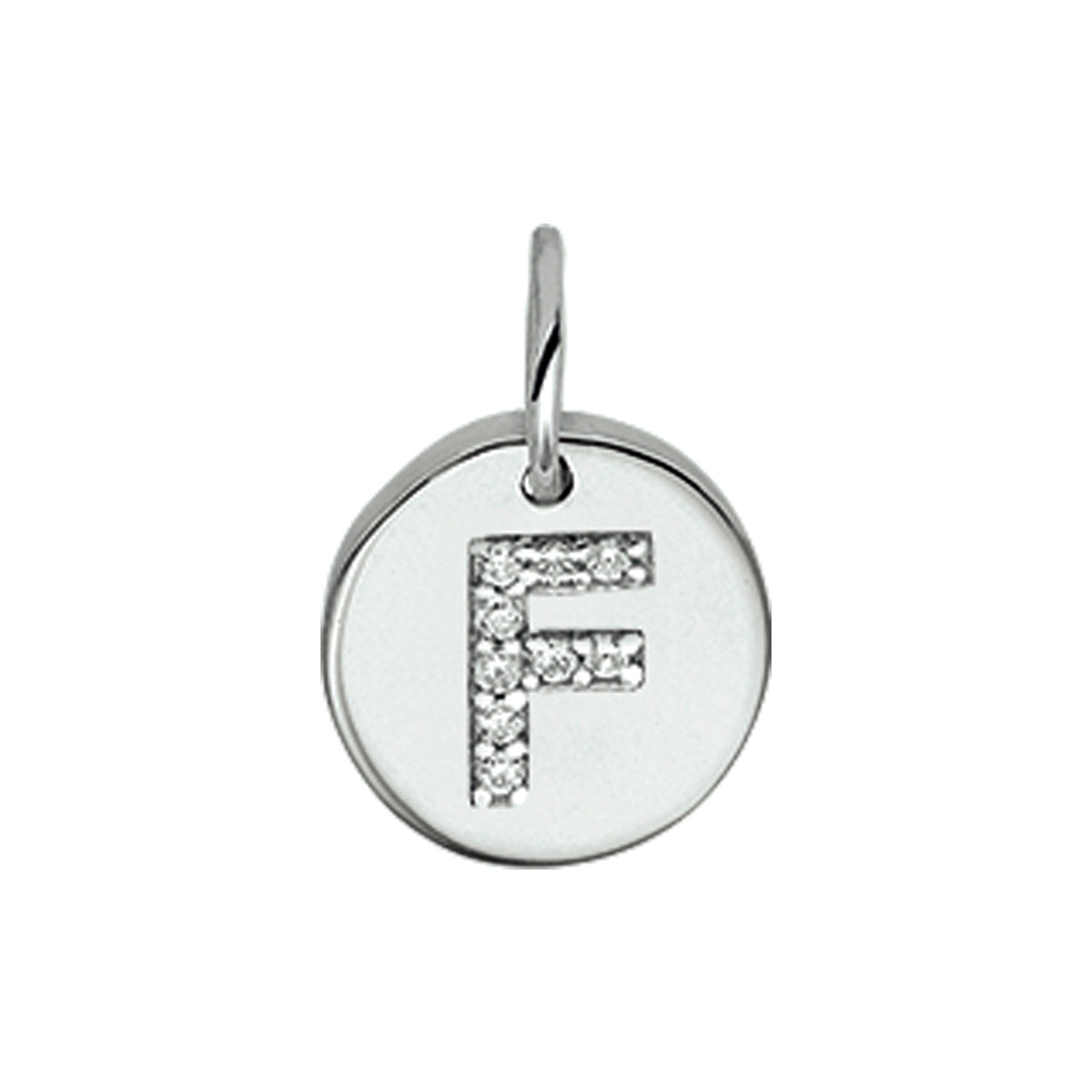 Hanger rondje letter F zirkonia zilver #Letter_F