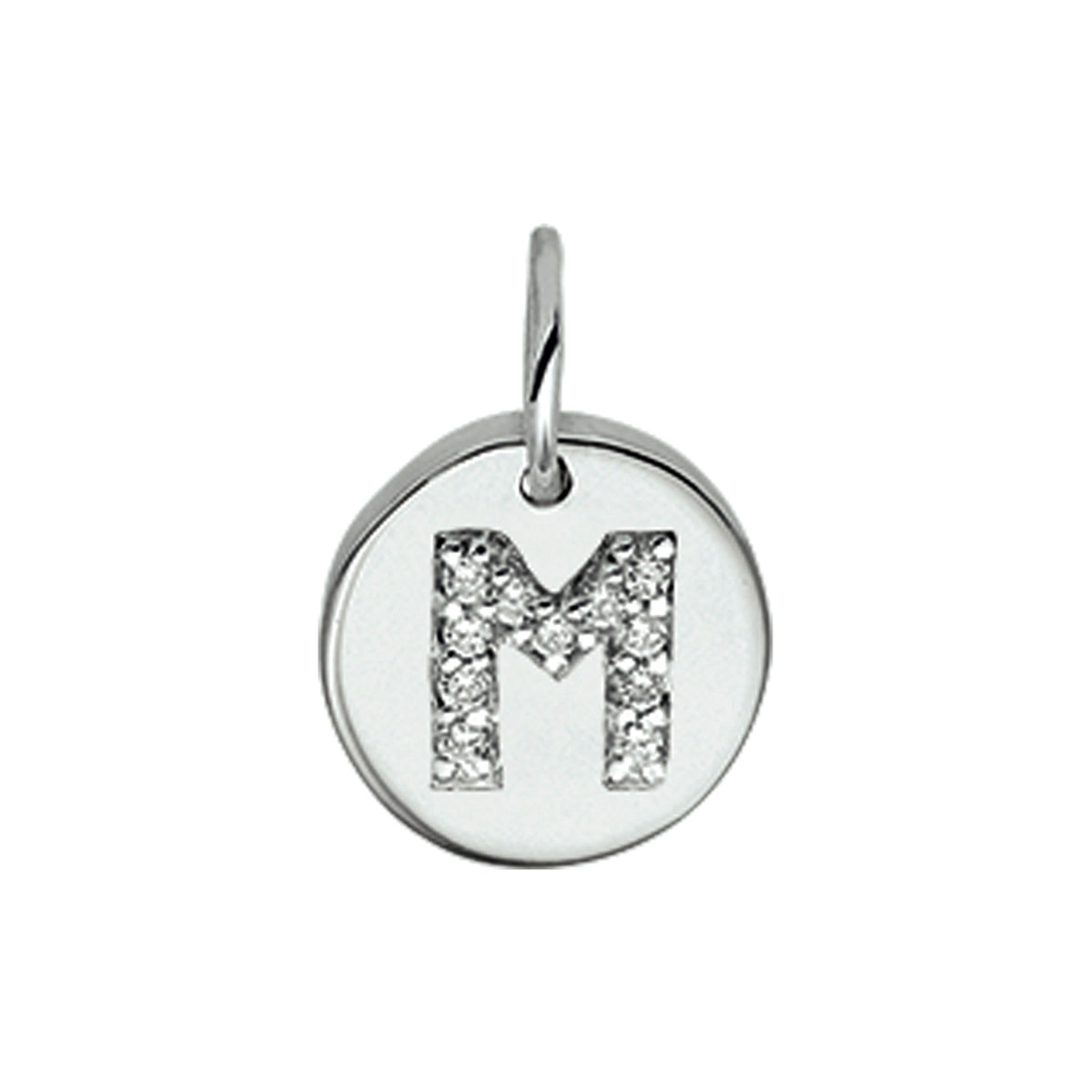 Hanger rondje letter M zirkonia zilver #Letter_M