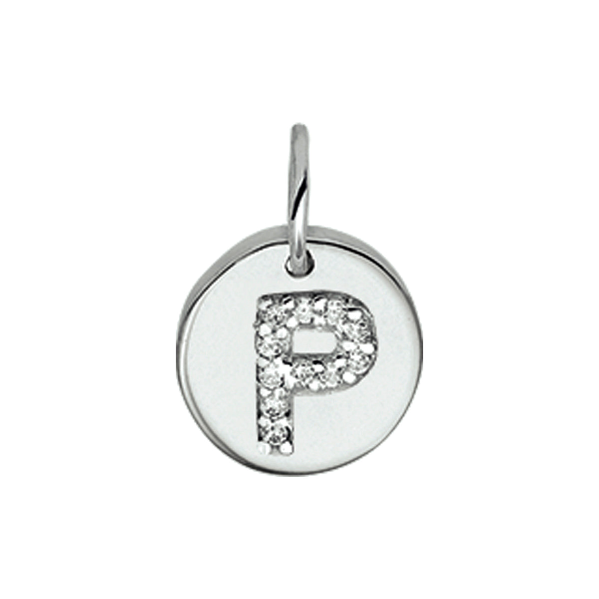 Hanger rondje letter P zirkonia zilver #Letter_P