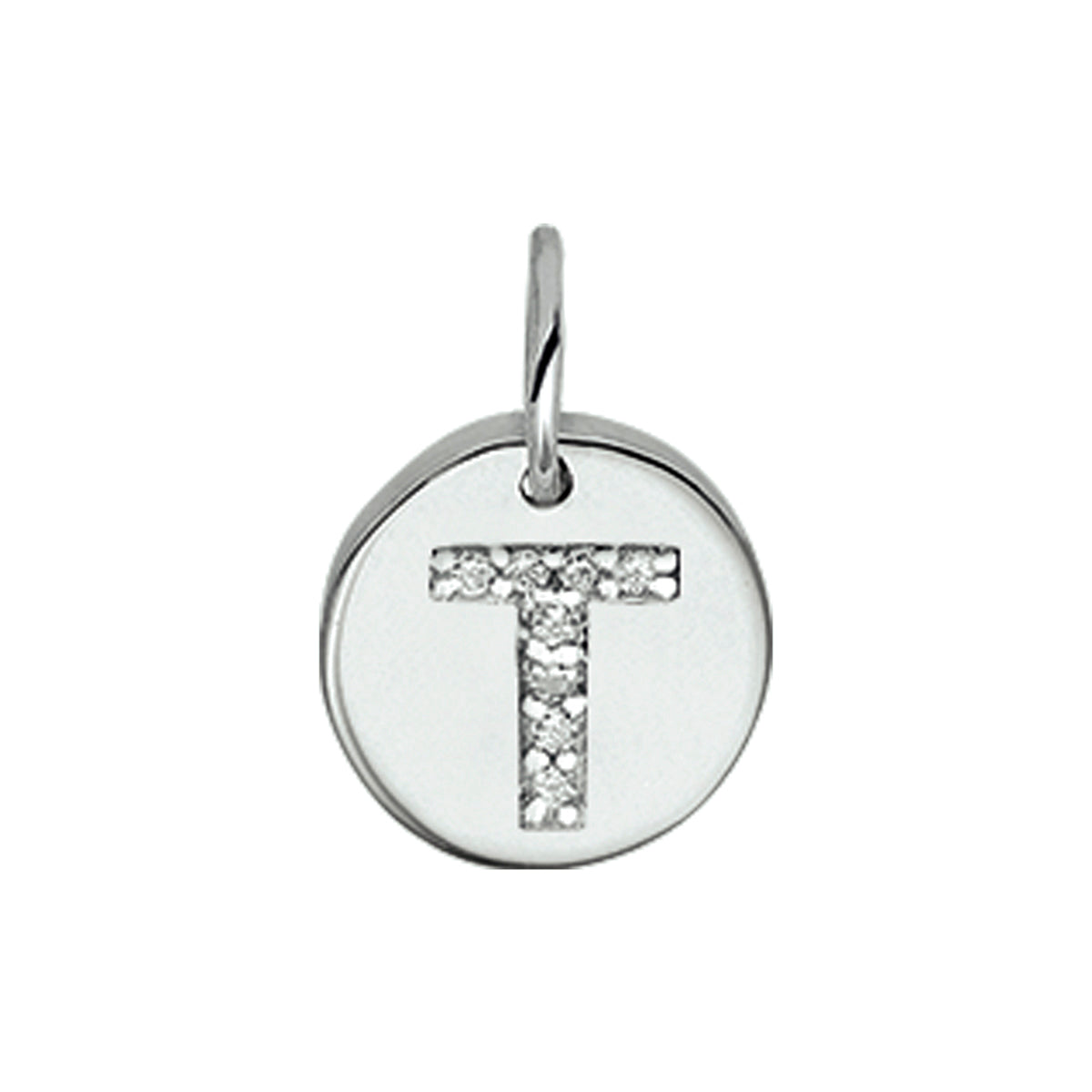 Hanger rondje letter T zirkonia zilver #Letter_T
