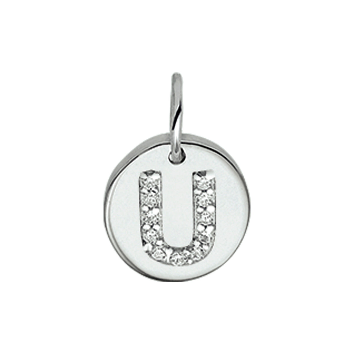 Hanger rondje letter U zirkonia zilver #Letter_U