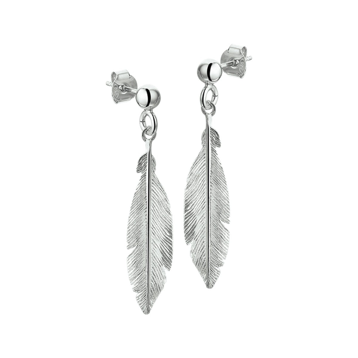 Fantasy Collection Hangende oorbellen veer 38 mm zilver