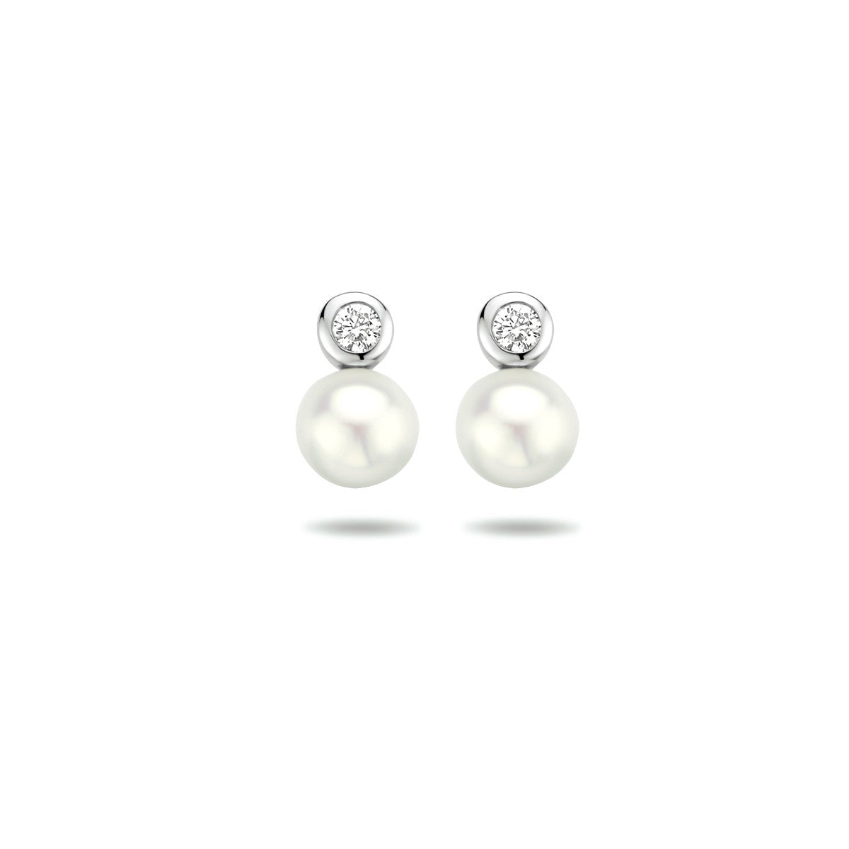 Fantasy Collection Oorbellen parel en zirkonia zilver