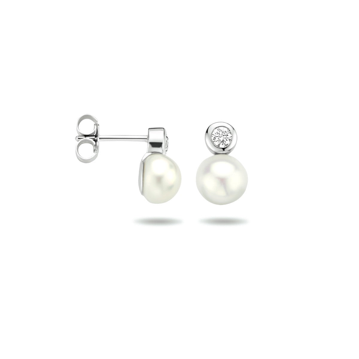 Fantasy Collection Oorbellen parel en zirkonia zilver