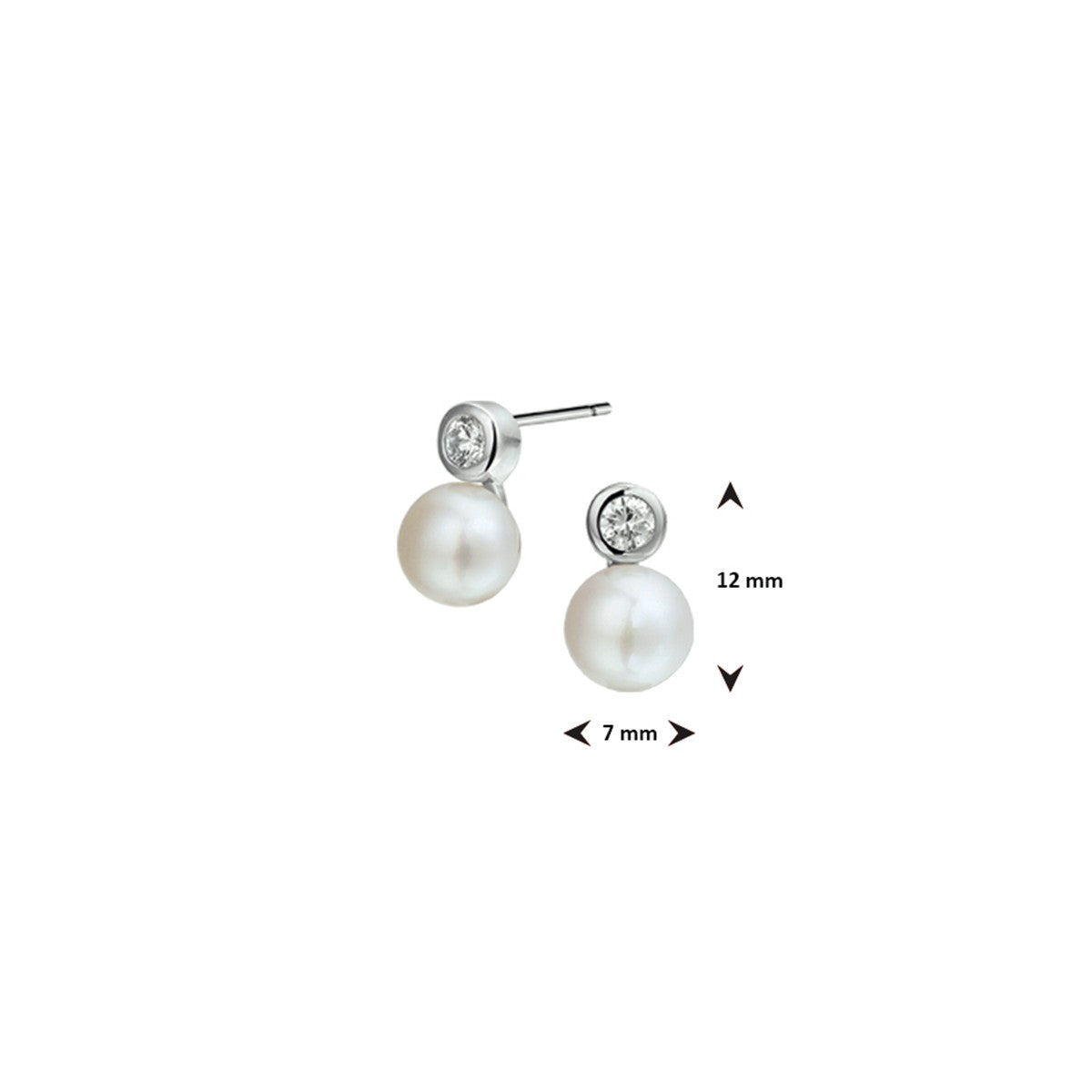 Fantasy Collection Oorbellen parel en zirkonia zilver