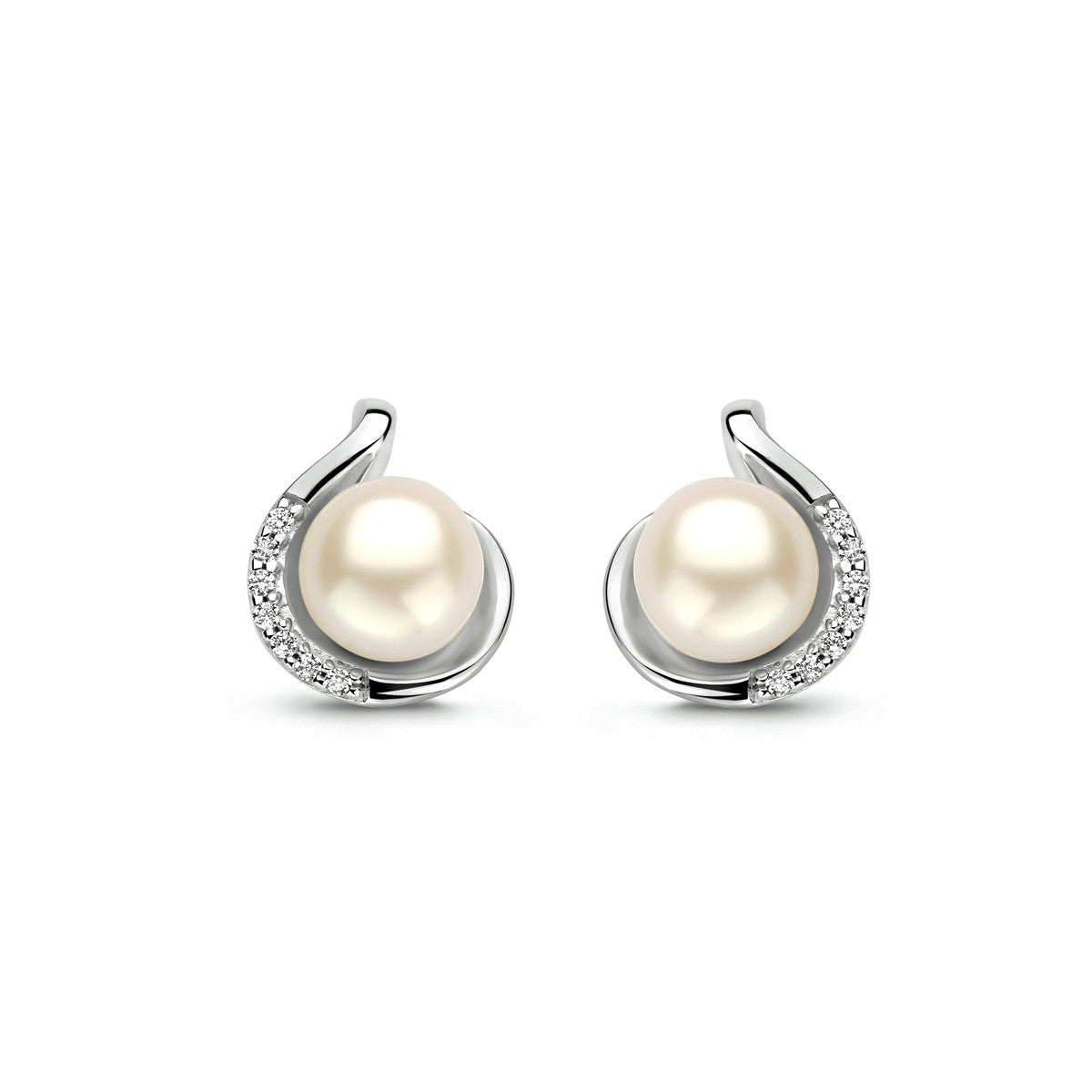 Fantasy Collection Oorbellen parel en zirkonia zilver