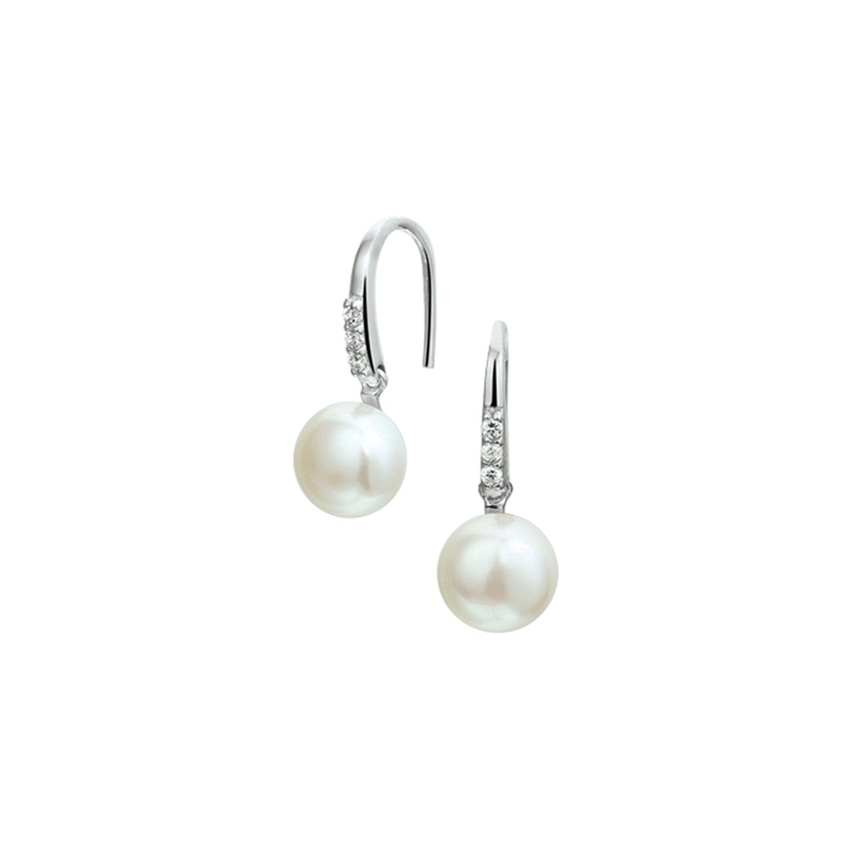 Fantasy Collection Hangende oorbellen parel en zirkonia franse haak zilver