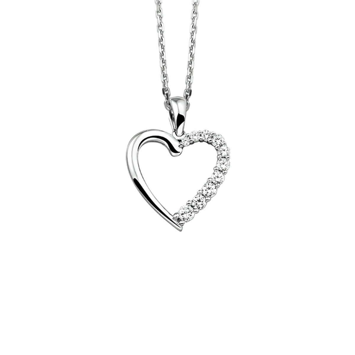 Fantasy Collection Collier hart zirkonia 41 + 4 cm zilver