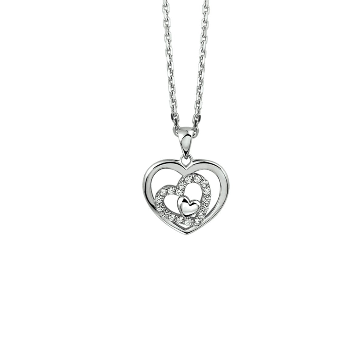 Fantasy Collection Collier hart zirkonia 41 + 4 cm zilver
