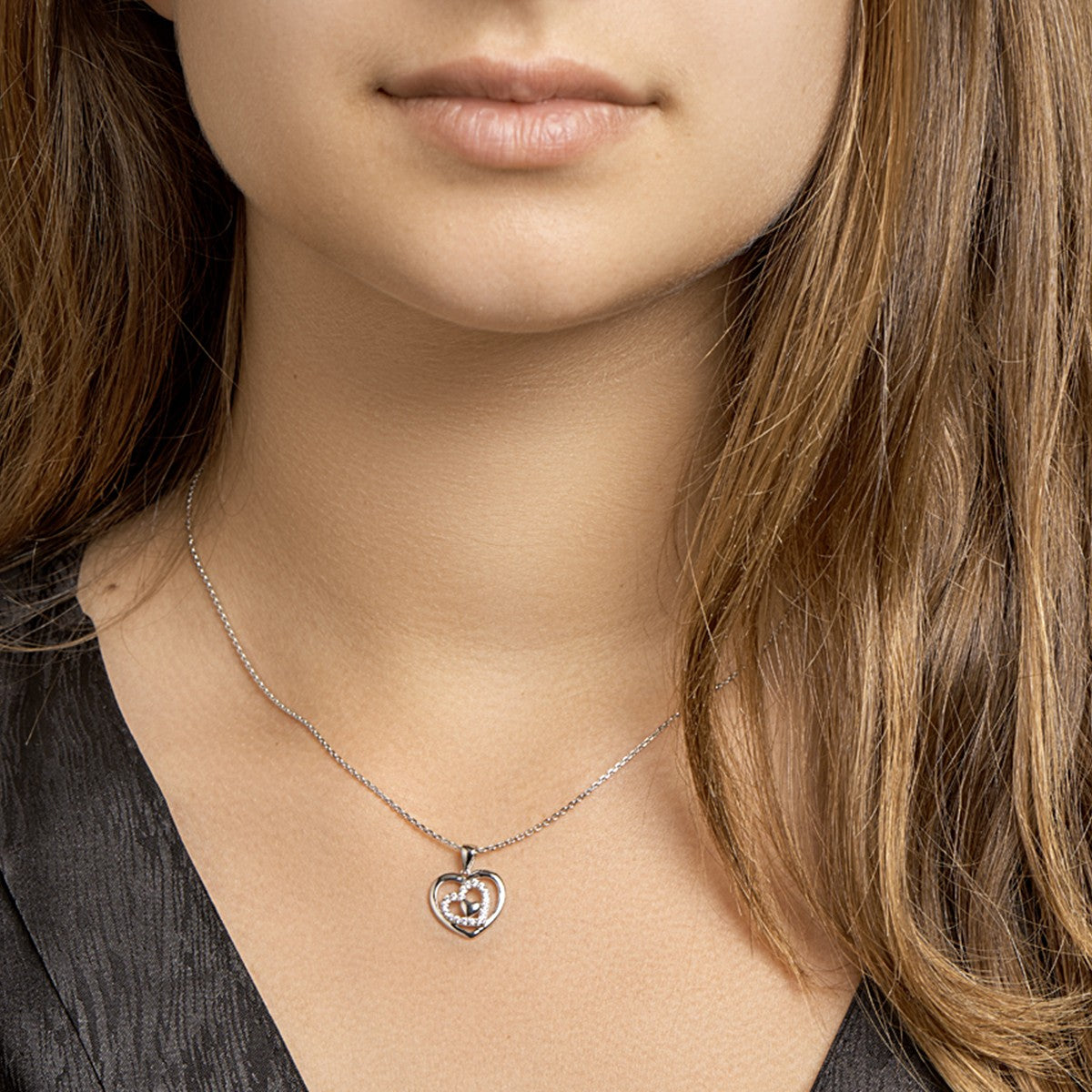 Fantasy Collection Collier hart zirkonia 41 + 4 cm zilver