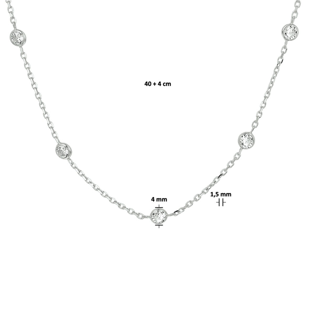 Fantasy Collection Collier zirkonia 40 + 4 cm zilver