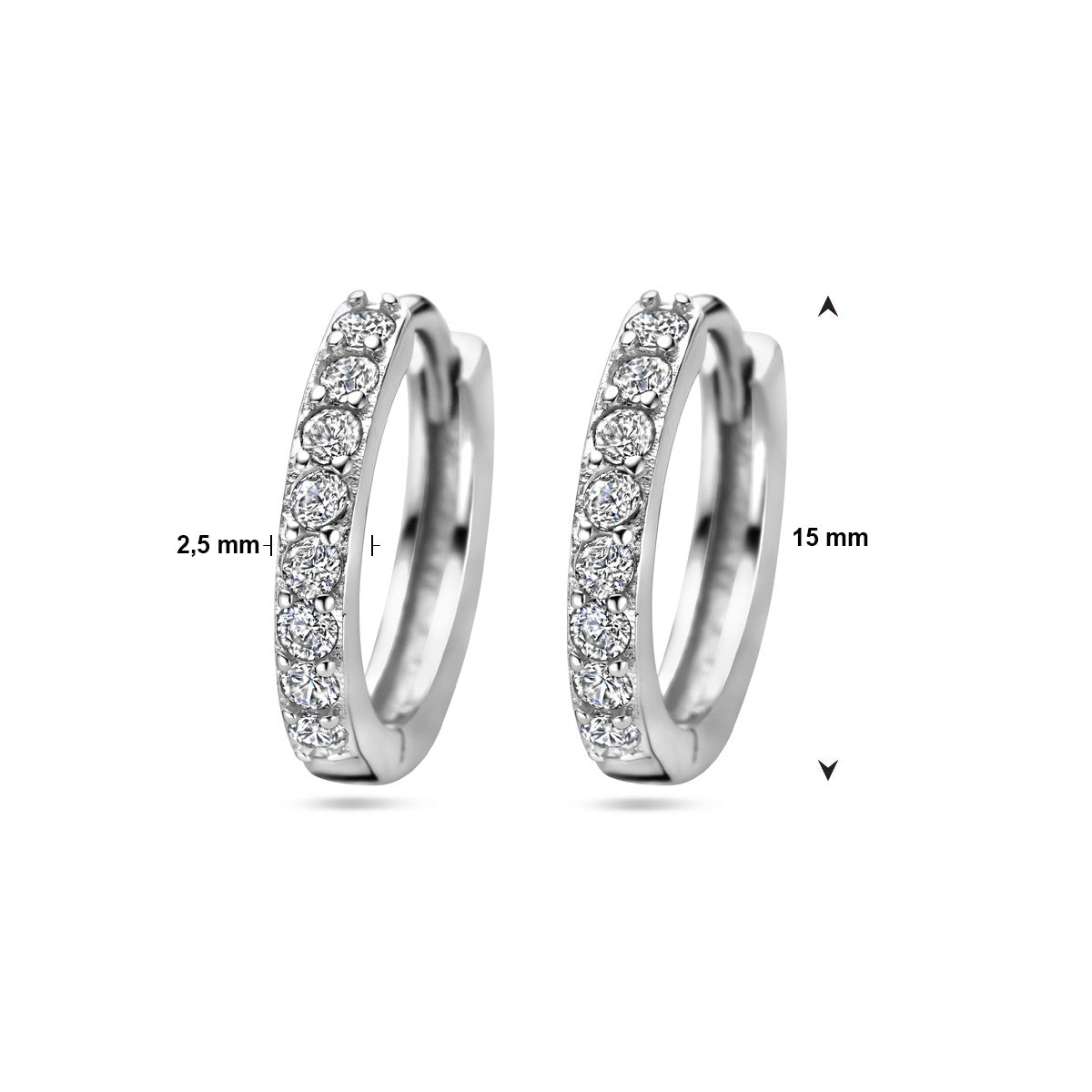 Fantasy Collection Oorbellen zirkonia 15 mm zilver