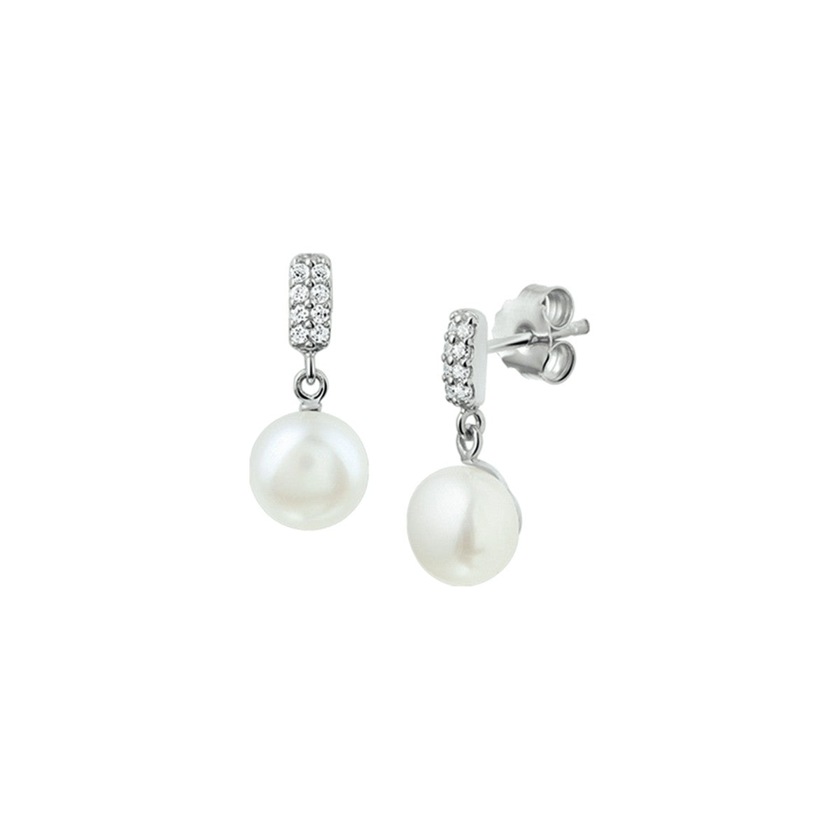 Fantasy Collection Hangende oorbellen parel en zirkonia zilver