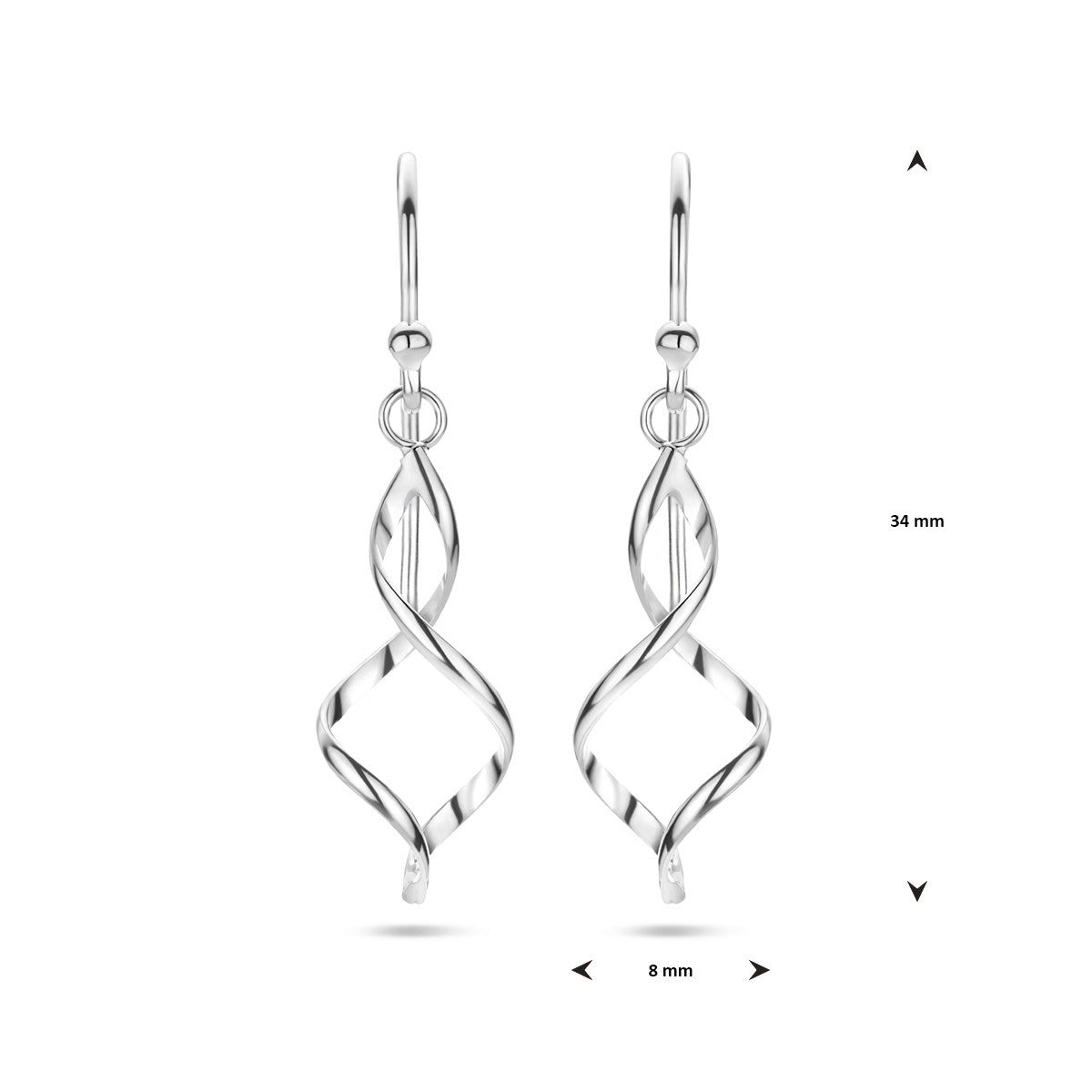 Hangende oorbellen franse haak 34 mm zilver
