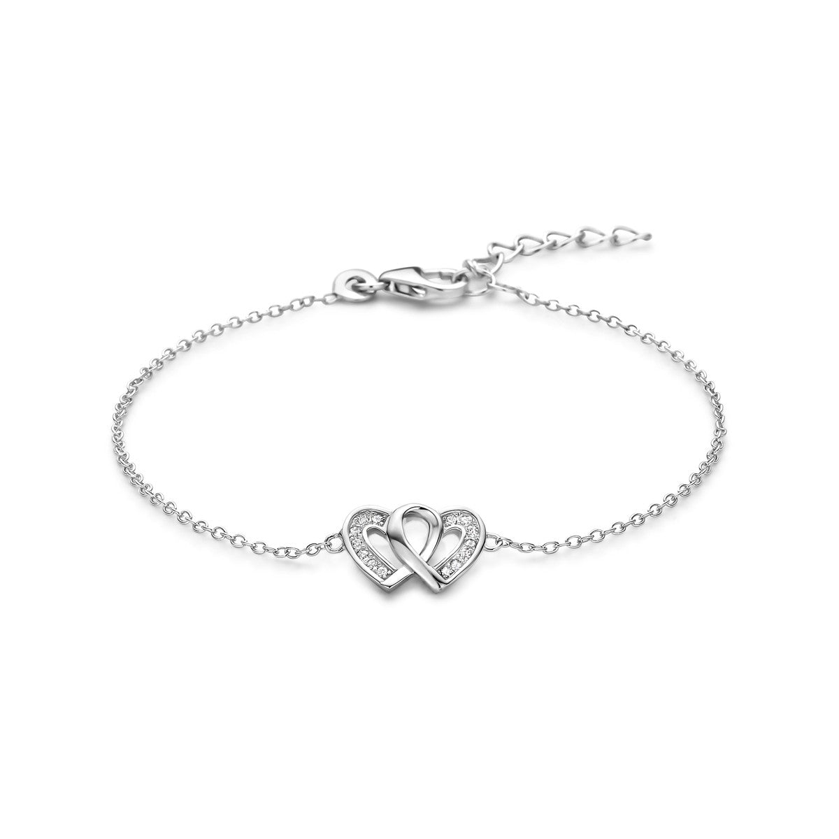 Fantasy Collection Armband hartjes zirkonia 16,5 + 2,5 cm zilver