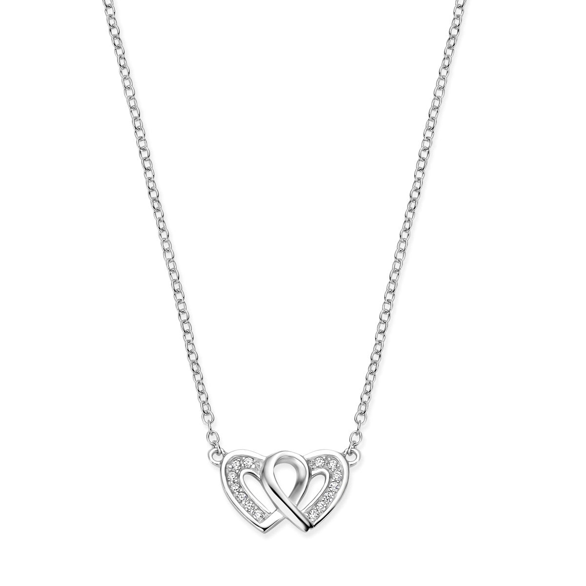 Fantasy Collection Collier hartjes zirkonia 41 + 4 cm zilver