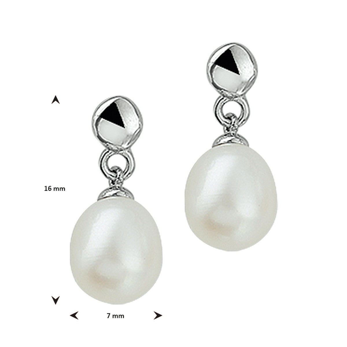 Fantasy Collection Hangende oorbellen parel 16 mm zilver