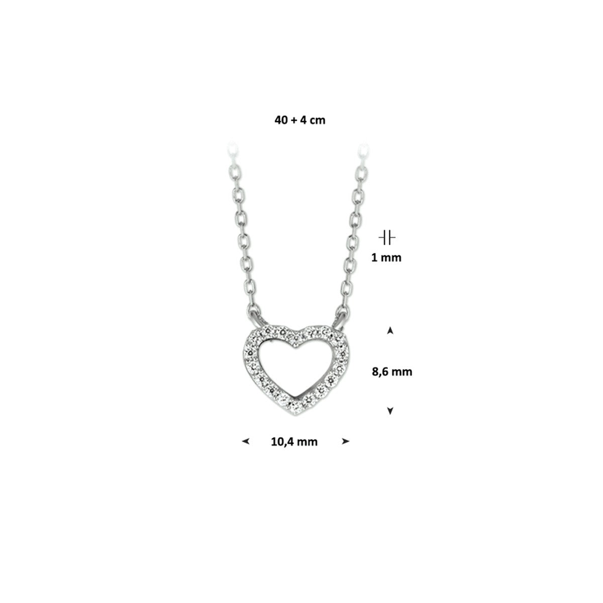 Fantasy Collection Collier hart zirkonia 1,0 mm 40 + 4 cm zilver