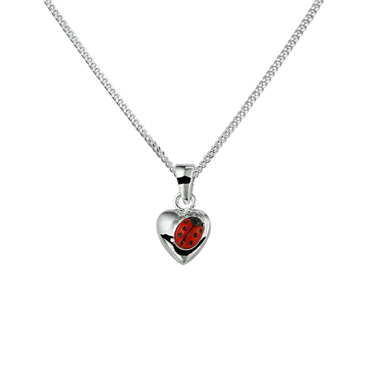 Fantasy Collection Collier hartje lieveheersbeestje emaille 36 + 4 cm zilver