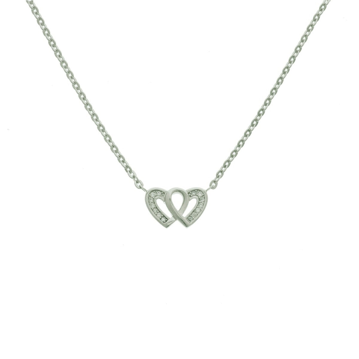 Fantasy Collection Collier hartjes zirkonia 1,7 mm 41 + 4 cm zilver
