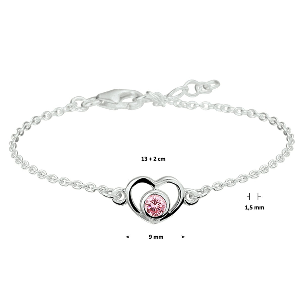 Fantasy Collection Armband hart en zirkonia 13 - 15 cm zilver